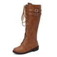 thumbnail image 1 of SACFOF Women's Vintage Buckle Leather Lace Up Combat Booties,Sexy Knee High Platform Side Zip-up Mid-Calf Boots, 1 of 6