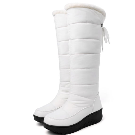 SACFOF Women's Waterproof Plus Velvet Warm Winter Snow Boots One-Step Back Lace-Up Casual Over-The-Knee Boots Suitable For Winter Travel, Shopping, Snow