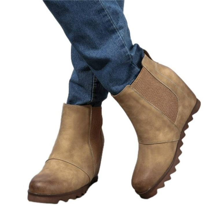 SACFOF Women's Wedge Boots Comfortable Ankle Wedge Booties Fashion