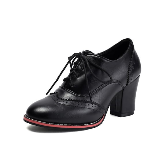 SACFOF Women's Wingtip Oxford Lace Up Shoes Chunky Block Heel Vintage Brogues Classic Closed Toe Saddle Shoes Gift Booties