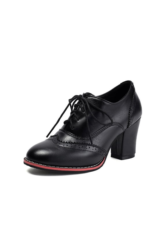 Women's Wingtip Oxford Lace Up Shoes Chunky Block Heel Vintage Brogues Classic Closed Toe Saddle Shoes Gift Booties