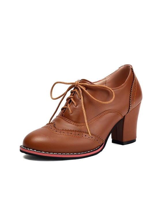 Women's Wingtip Oxford Lace Up Shoes Chunky Block Heel Vintage Brogues Classic Closed Toe Saddle Shoes Gift Booties