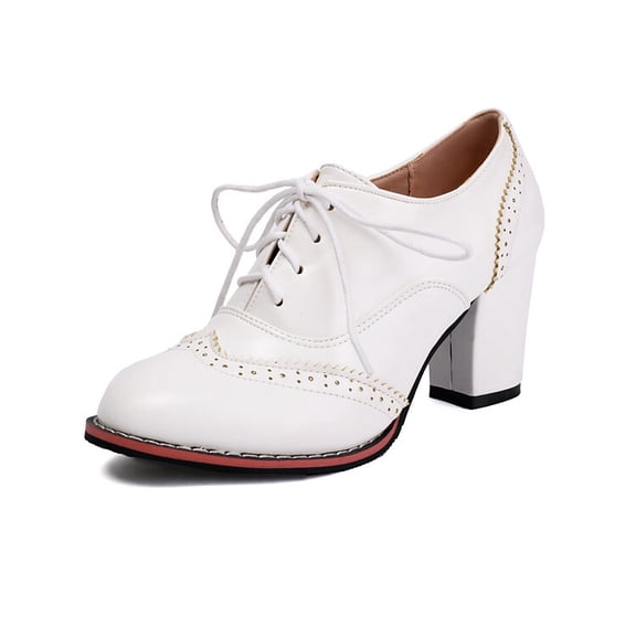 SACFOF Women's Wingtip Oxford Lace Up Shoes Chunky Block Heel Vintage Brogues Classic Closed Toe Saddle Shoes Gift Booties
