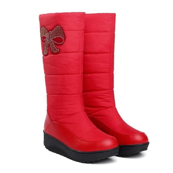 SACFOF Women's Winter Mid Wide Calf Snow Boots Waterproof Rain Warm Fur Lined Fashion Cold Weather Snow Boot