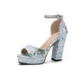 thumbnail image 1 of SACFOF Womens Chunky Block High Heel Peep Open Toe Platform Sandals Ankle Strap Buckle Dress Shoes Prom Party 4.33 Inches Heels, 1 of 6