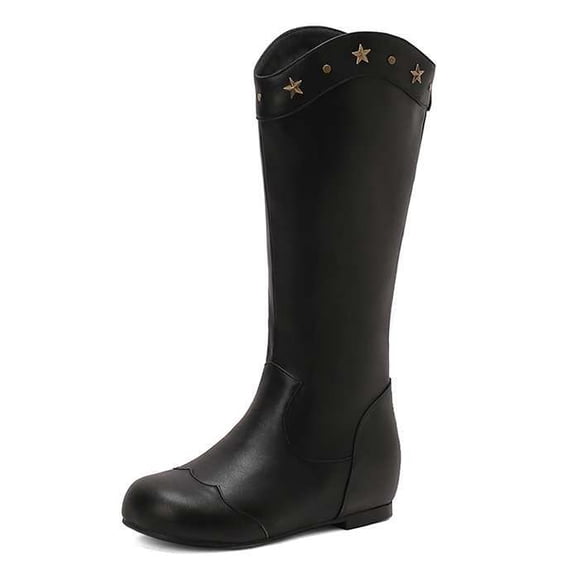 SACFOF Womens Cowboy Cowgirl Boots Wide Mid Calf Square Toe Riding Boots Block Chunky Heel Low Heel Distressed Studded Boots