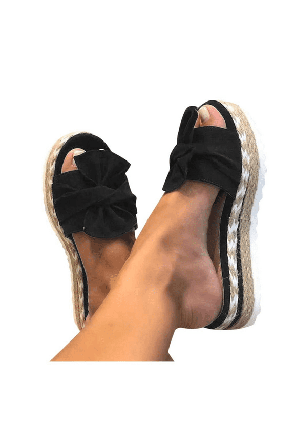 Womens Espadrilles Slip on Wedge Sandals Casual Slides Bow Tie Platform Open Toe Summer Dressy Mules Shoes