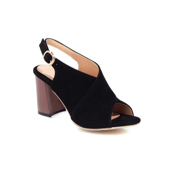 SACFOF Womens Faux Suede Peep Toe Block Heel Ankle Strap Slingback Sandals