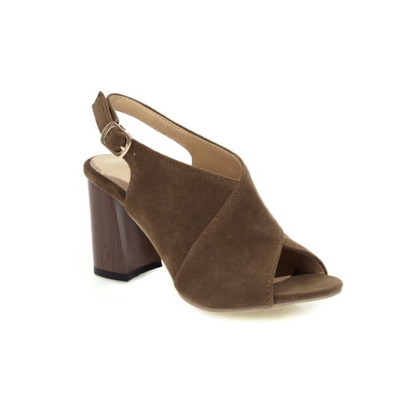 SACFOF Womens Faux Suede Peep Toe Block Heel Ankle Strap Slingback Sandals