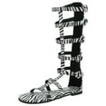 thumbnail image 1 of SACFOF Womens Flat Knee High Gladiator Sandals Open Toe Buckle Adjustable Strappy Zip Up Roman Sandals, 1 of 5
