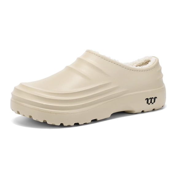 SACFOF Womens Fur Lined Work Shoes Winter Fuzzy Clogs Garden Chef Shoes Causal Cozy Slip-On Slippers Waterproof Non-Slip Outdoor Indoor Warm Mules