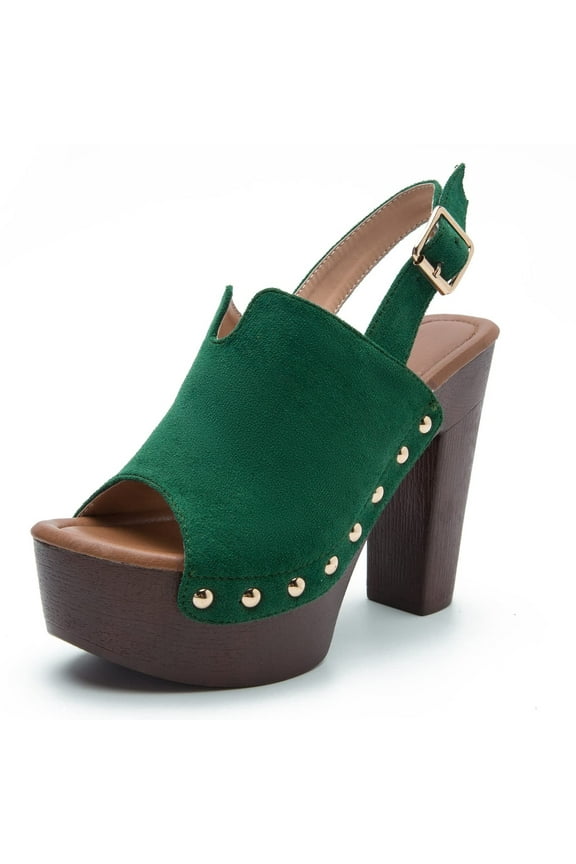 Womens Heeled Sandals Peep Toe Chunky High Heels Ankle Strap Buckle Platform Slingback Wedge Dressy Sandals