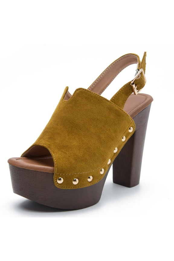 Womens Heeled Sandals Peep Toe Chunky High Heels Ankle Strap Buckle Platform Slingback Wedge Dressy Sandals