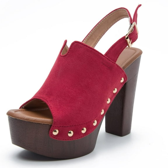 SACFOF Womens Heeled Sandals Peep Toe Chunky High Heels Ankle Strap Buckle Platform Slingback Wedge Dressy Sandals