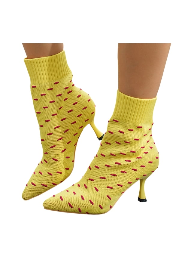 Womens Knit Ankle Boots Pointed Toe Kitten Heels Booties Low Heel Ankle Boots