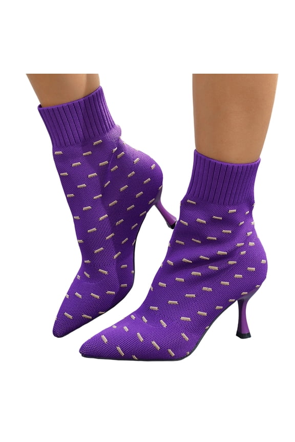 Womens Knit Ankle Boots Pointed Toe Kitten Heels Booties Low Heel Ankle Boots