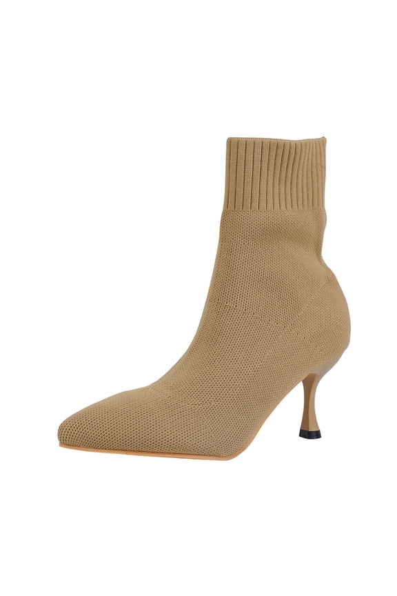 Womens Knit Ankle Boots Pointed Toe Kitten Heels Booties Winter Stiletto Mid Heel Sock Boots Shoes