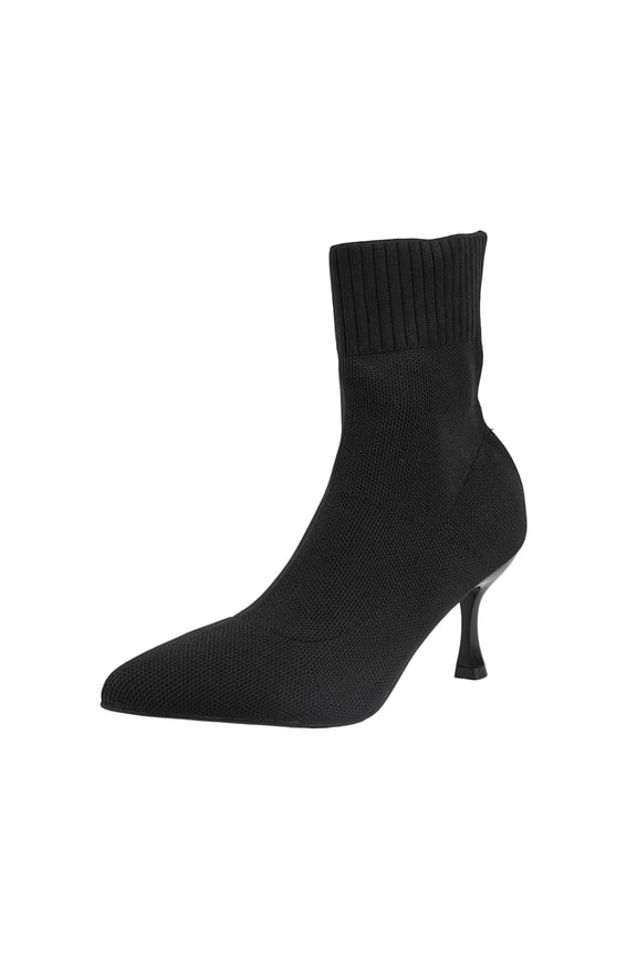 Womens Knit Ankle Boots Pointed Toe Kitten Heels Booties Winter Stiletto Mid Heel Sock Boots Shoes