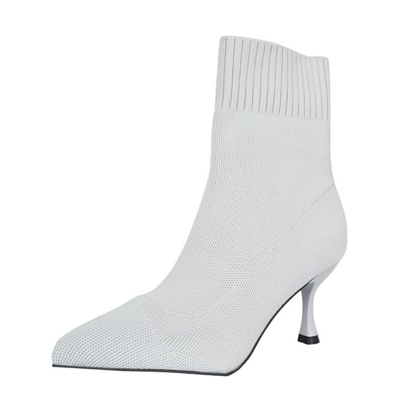 SACFOF Womens Knit Ankle Boots Pointed Toe Kitten Heels Booties Winter Stiletto Mid Heel Sock Boots Shoes