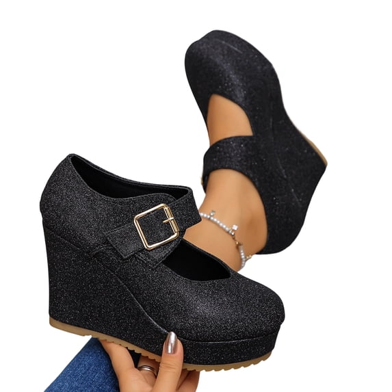 SACFOF Womens Mary Jane Platform Wedge Pumps Comfort Cushion Ankle Strap Office Party Dress Shoes