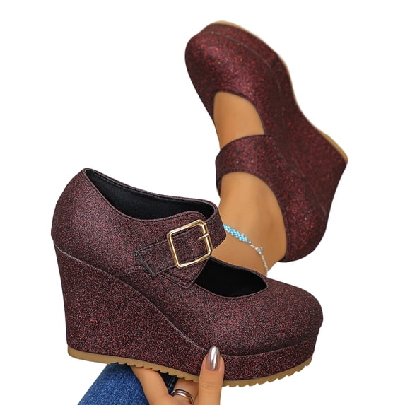 SACFOF Womens Mary Jane Platform Wedge Pumps Comfort Cushion Ankle Strap Office Party Dress Shoes