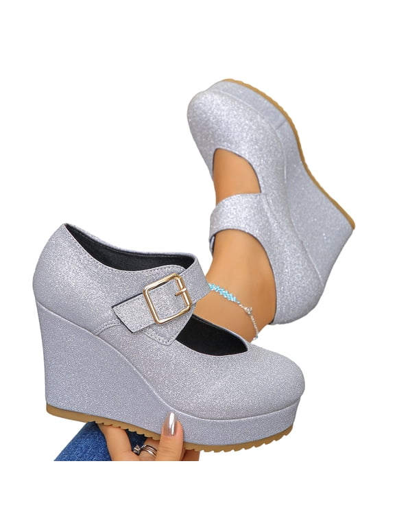Womens Mary Jane Platform Wedge Pumps Comfort Cushion Ankle Strap Office Party Dress Shoes