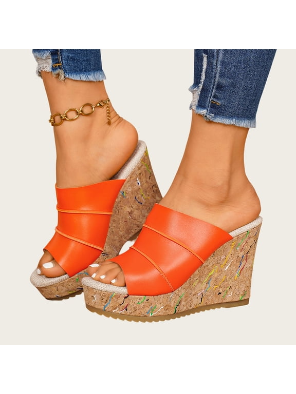 Womens Open Toe Fashion Matte Slip On Platform Casual Wedge High Heel Heeled Dressy Sandals 4 Inch
