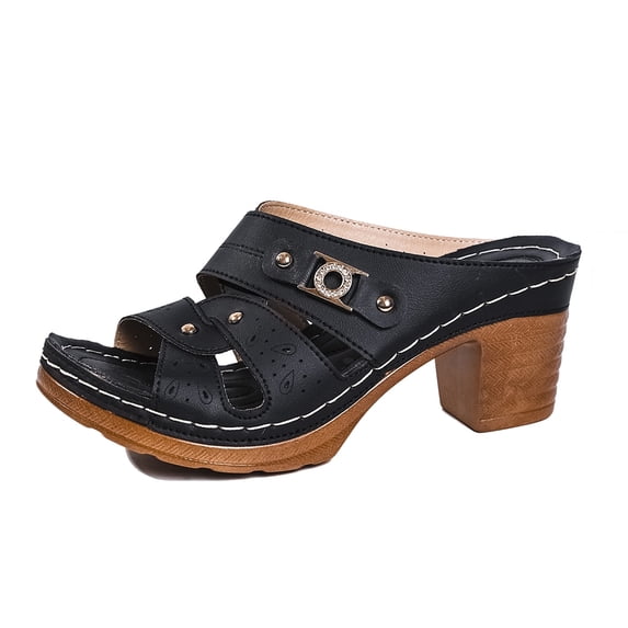 SACFOF Womens Open Toe Sandals Summer Casual Non Slip Slippers Orthopedic Chunky Low Heels Open Toe Casual Summer Dressy Walking Beach Slippers Hollow Out Shoes