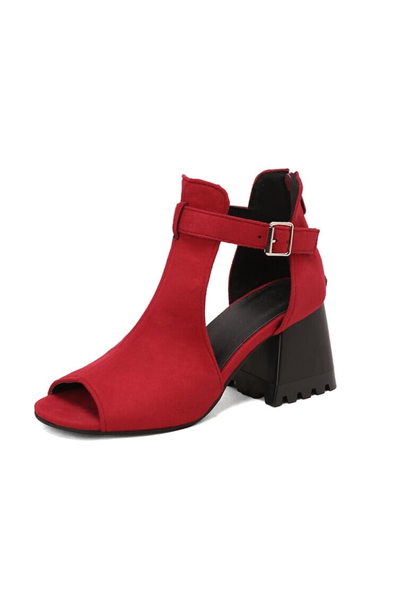 Womens Peep Toe Ankle Booties Chunky Heels Cutout Back Zipper Sandals Suede Side Ankle Strap Dress Sandals