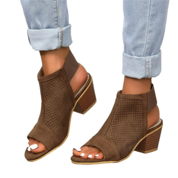 SACFOF Womens Peep Toe Booties Summer Chunky Low Heels Cutout Sandals Slingback Ankle Booties Western Shoes