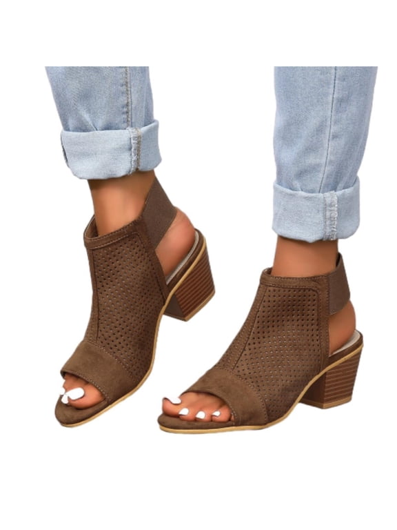 Womens Peep Toe Booties Summer Chunky Low Heels Cutout Sandals Slingback Ankle Booties Western Shoes