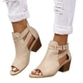 thumbnail image 1 of SACFOF Womens Peep Toe Heels Chunky Heel Booties Open Toe Booty Cutout Dress Shoes with Back Zipper, 1 of 5
