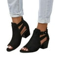 thumbnail image 1 of SACFOF Womens Peep Toe Heels Chunky Heel Booties Open Toe Booty Cutout Dress Shoes with Back Zipper, 1 of 5