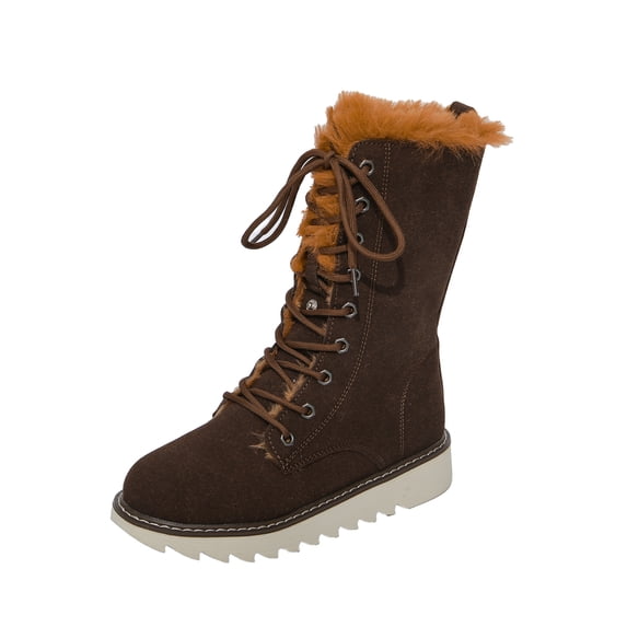 SACFOF Womens Snow Boots Suede Faux Fur Lining Warm Lace Up Walking Boots Block Heel Ankle Boots Winter Deep Tread Rubber Sole Shoes