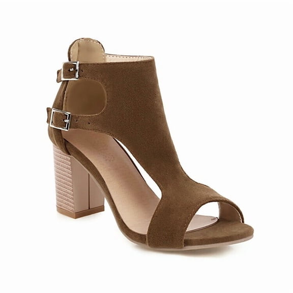 SACFOF Womens Suede Peep Toe Chunky Heels Ankle Booties Cut Out Chunky Block Heeled Sandals Comfortable & Stylish Peep Toe Sandal, Ideal for Work, Parties & Casual Wear