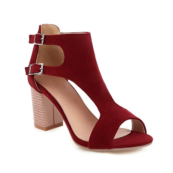 SACFOF Womens Suede Peep Toe Chunky Heels Ankle Booties Cut Out Chunky Block Heeled Sandals Comfortable & Stylish Peep Toe Sandal, Ideal for Work, Parties & Casual Wear