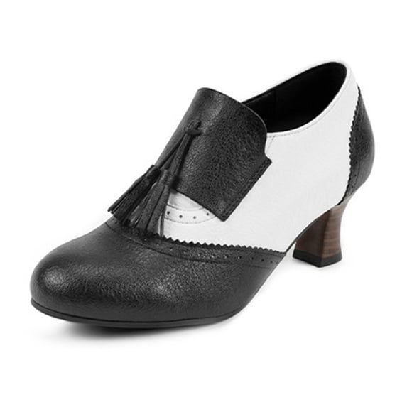 SACFOF Womens Vintage Kitten Heels Wingtip Oxford Heels for Women Retro Round Toe Shoe with Tassel