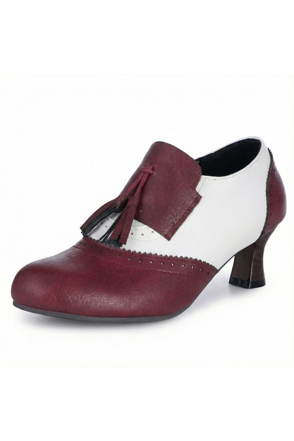 Womens Vintage Kitten Heels Wingtip Oxford Heels for Women Retro Round Toe Shoe with Tassel
