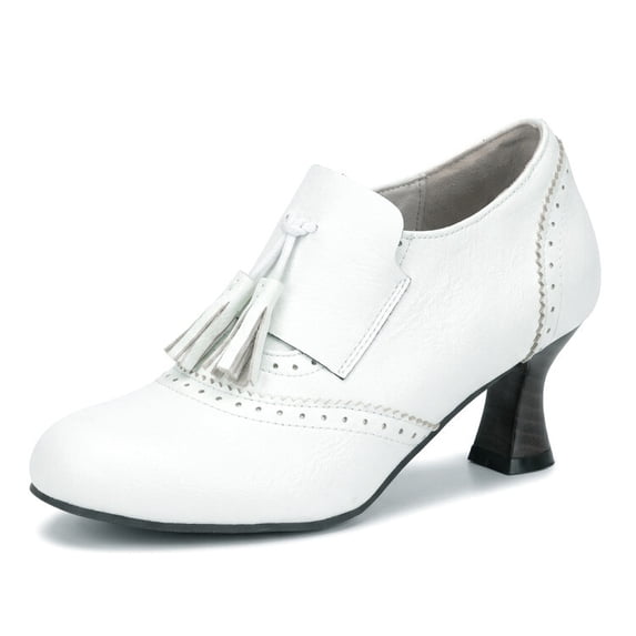SACFOF Womens Vintage Kitten Heels Wingtip Oxford Heels for Women Retro Round Toe Shoe with Tassel