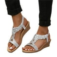 thumbnail image 1 of SACFOF Womens Wedge Sandals Flower Low Heel Dressy Sandals Elastic Ankle Strap Rhinestone Sandals Summer Comfortable Shoes, 1 of 6