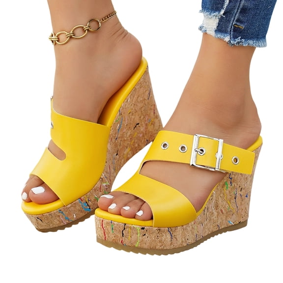 SACFOF Womens platform Beach Slippers Wedge Heel Shoes Slip on Cork Sandals Summer High Heeled for Women Sandals Flip Flops