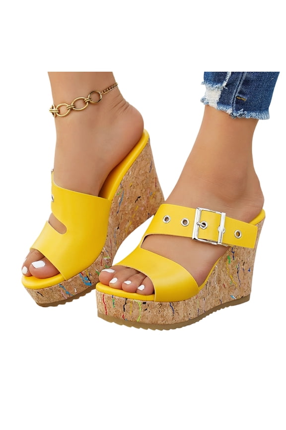 Womens platform Beach Slippers Wedge Heel Shoes Slip on Cork Sandals Summer High Heeled for Women Sandals Flip Flops