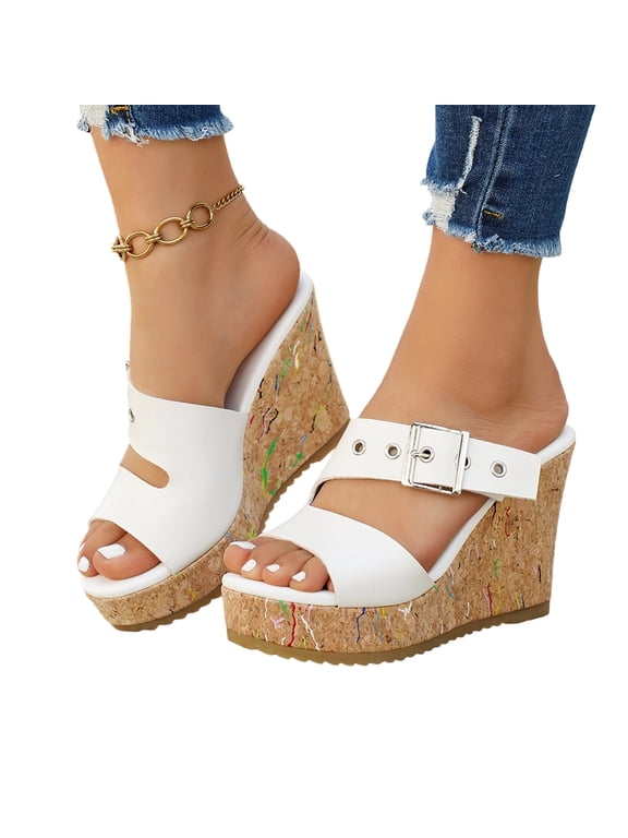 Womens platform Beach Slippers Wedge Heel Shoes Slip on Cork Sandals Summer High Heeled for Women Sandals Flip Flops