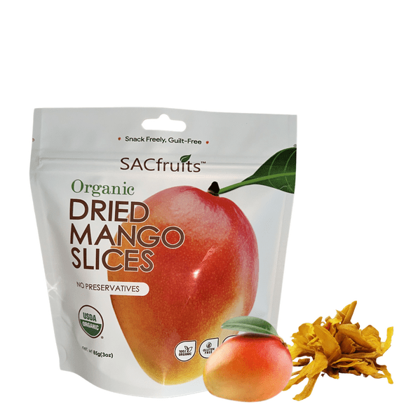 SACFruits Organic Dried Mango Slices, 3 OZ (85g) 3-Pack | No Sugar Added, Non-GMO, Gluten-Free Snack