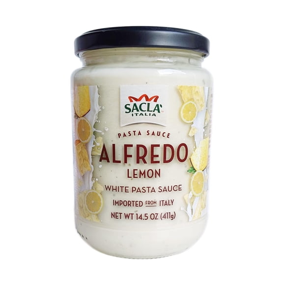 SACLA Alfredo Pasta Sauce with Lemon | Creamy Italian White Pasta Sauce with Cheese & Lemon | 14.5 oz Glass Jar | Imported from Italy | Non-GMO, Ready-To-Serve