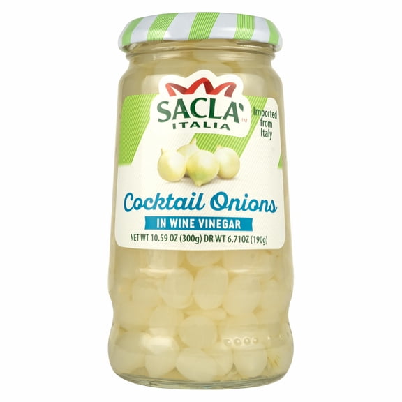 SACLA Italian Cocktail Onions | Sweet & Tangy Pearl Onions in Vinegar | 10.59 oz Glass Jar | Ideal for Martinis, Charcuterie & Tapas | Imported from Italy