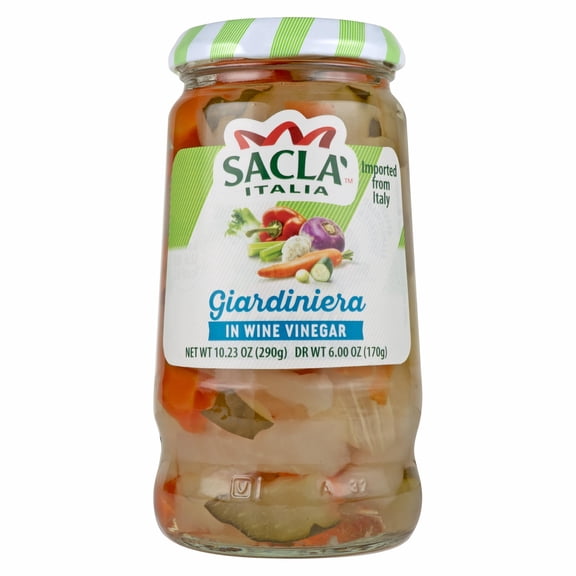 SACLA Italian Giardiniera | Pickled Mixed Vegetables in Vinegar | 10.23 oz Glass Jar | Crunchy, Tangy Antipasto | Vegan, Non-GMO | Imported from Italy