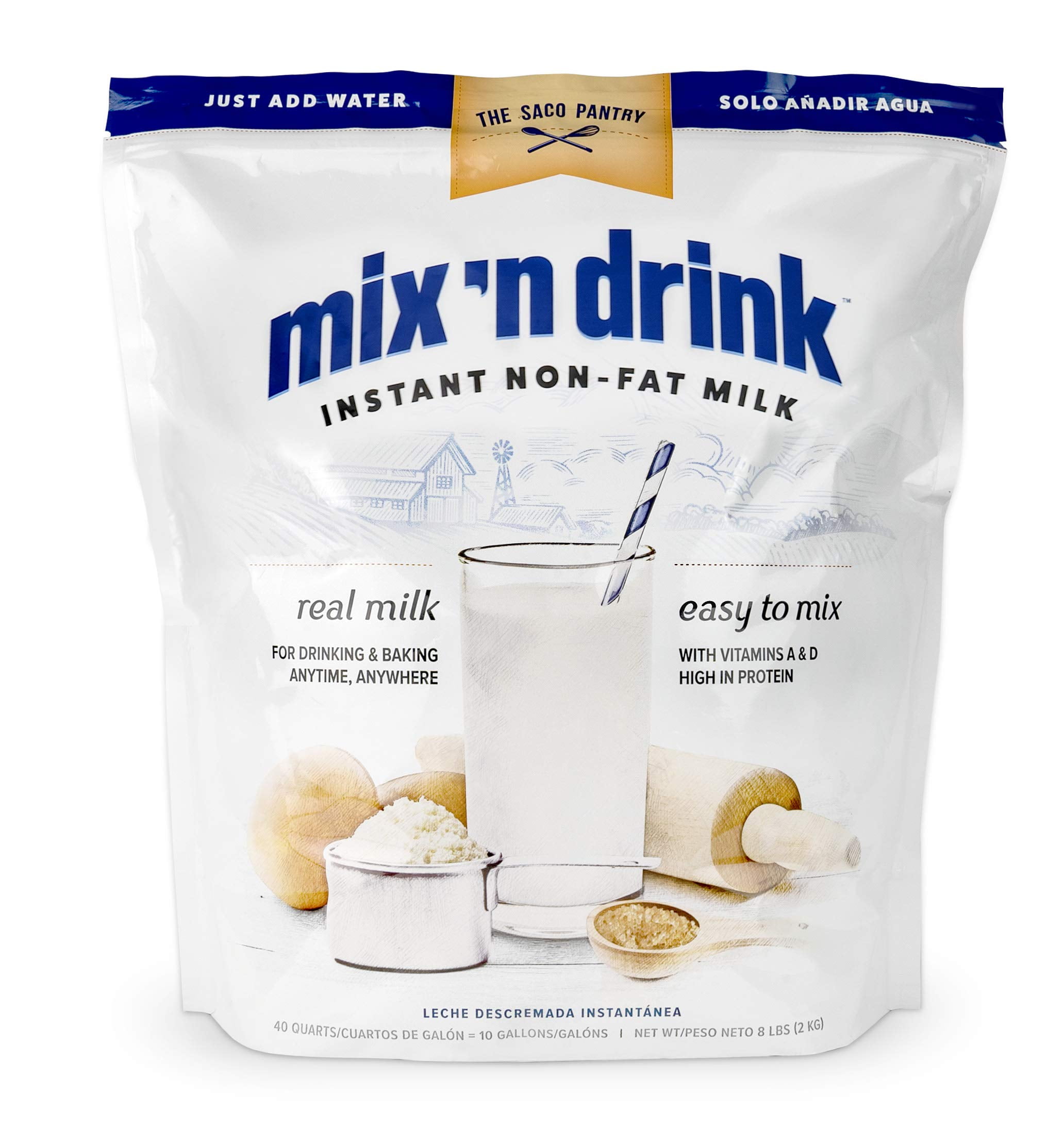 SACO Mix 'n Drink Instant NonFat Milk Powder, 8 LBS (Makes 10 Gallons