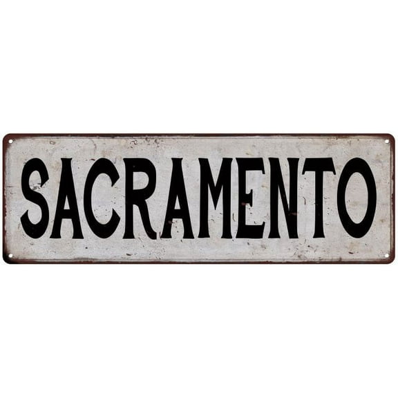 SACRAMENTO Vintage Look Rustic Metal City State Sign 8 x 24 Matte Finish Metal 108240041299