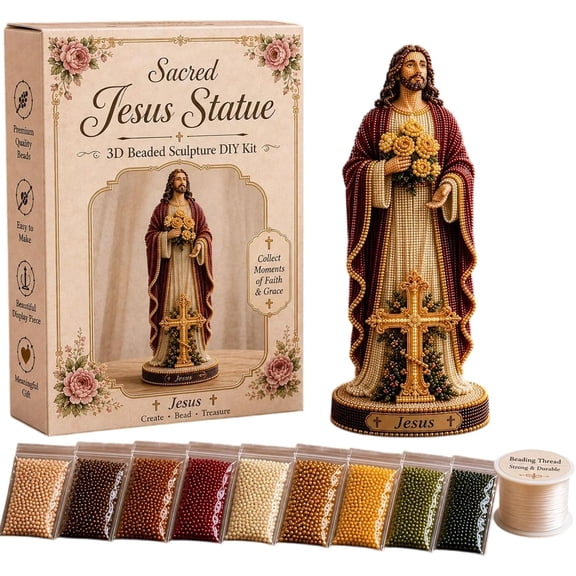 SACRED JESUS STATUE 3D BEADED DIY KIT, Christian Bead Craft Kit with Virgin Mary Design, Handmade Religious Decor Gift for Adult Women